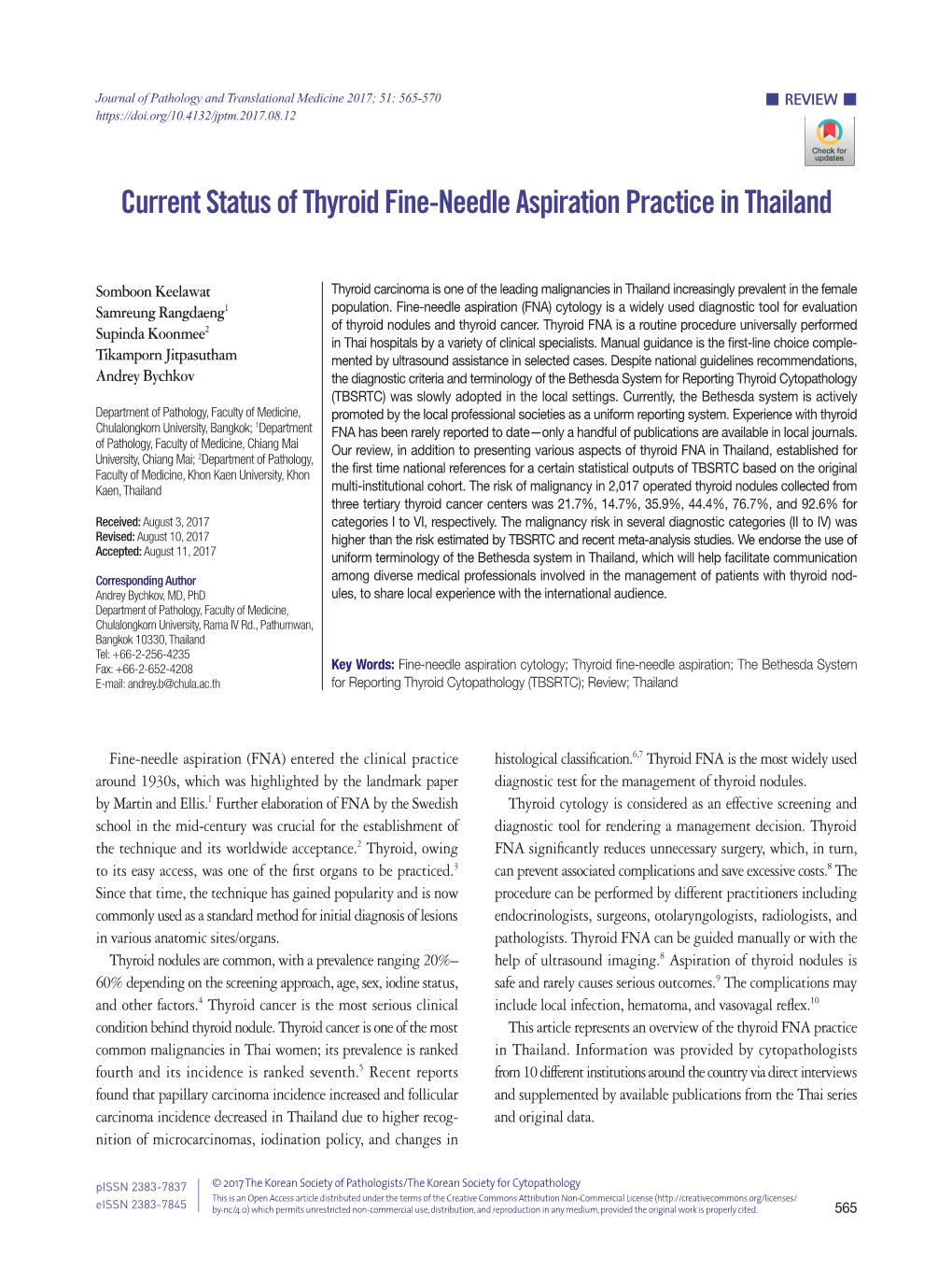 Current Status of Thyroid Fine-Needle Aspiration Practice in Thailand