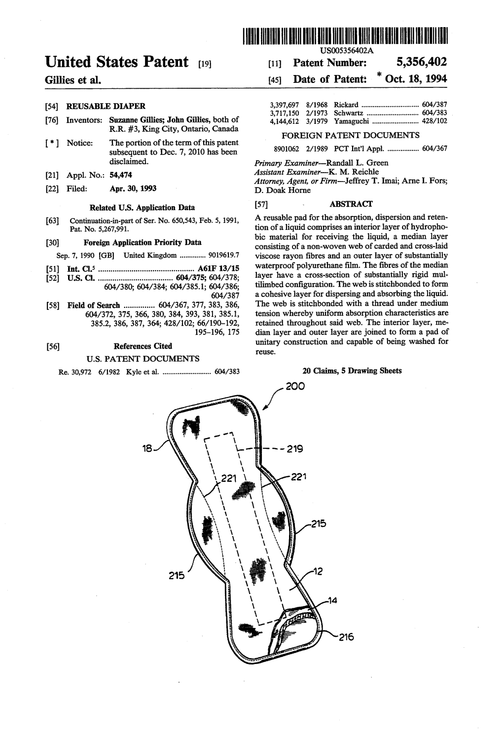 United States Patent [191 [11] Patent Number: 5,356,402 Gillies Et Al