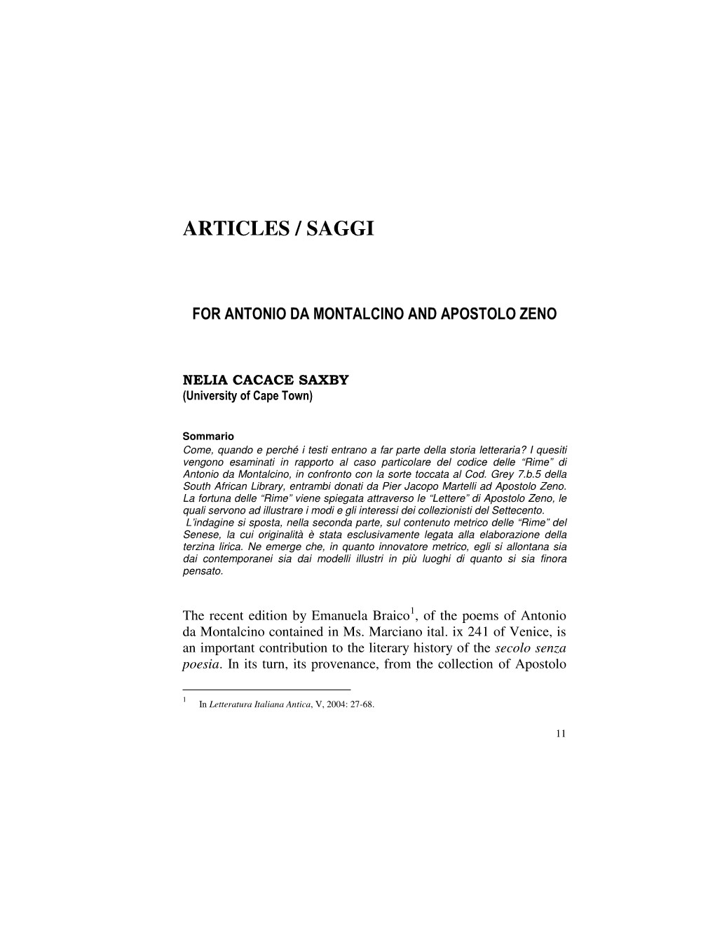 Articles / Saggi