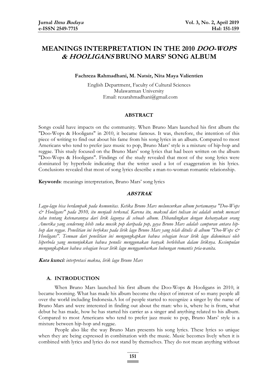 Meanings Interpretation in the 2010 Doo-Wops & Hooligans Bruno Mars’ Song Album