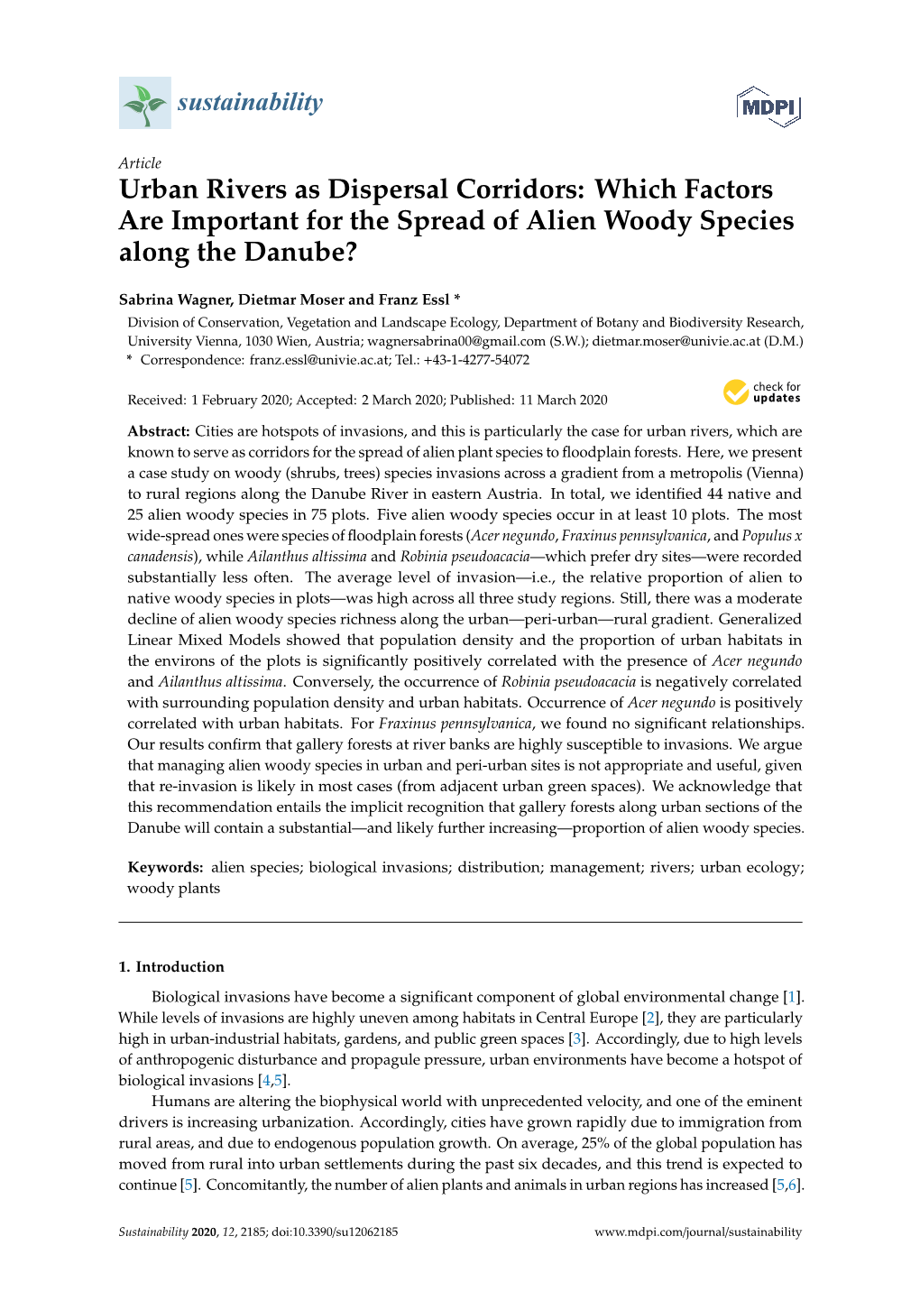 Which Factors Are Important for the Spread of Alien Woody Species Along the Danube?