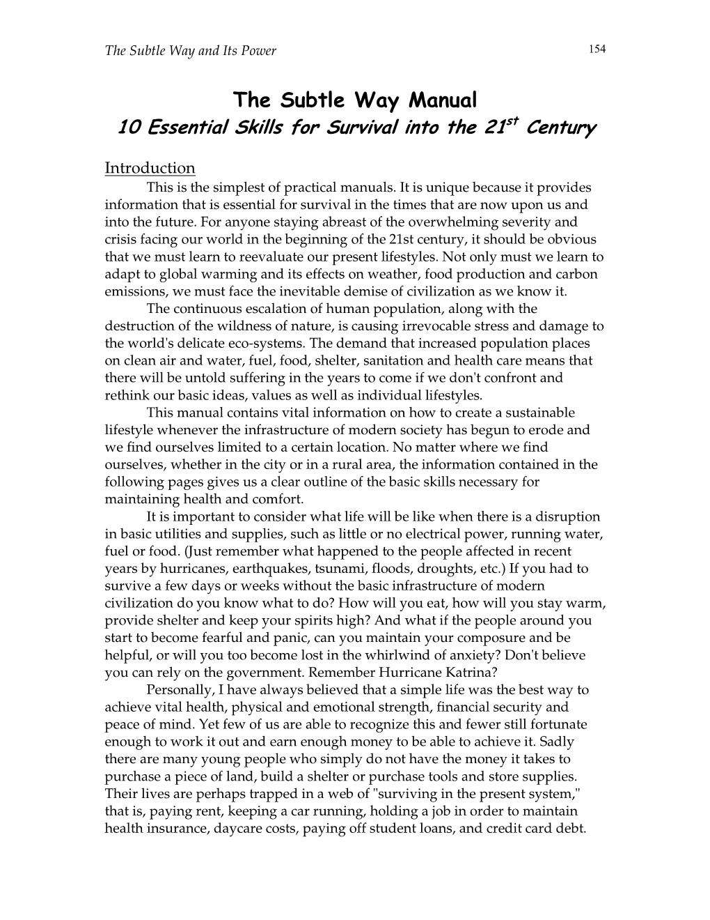 The Subtle Way Manual 10 Essential Skills for Survival Into the 21 St Century