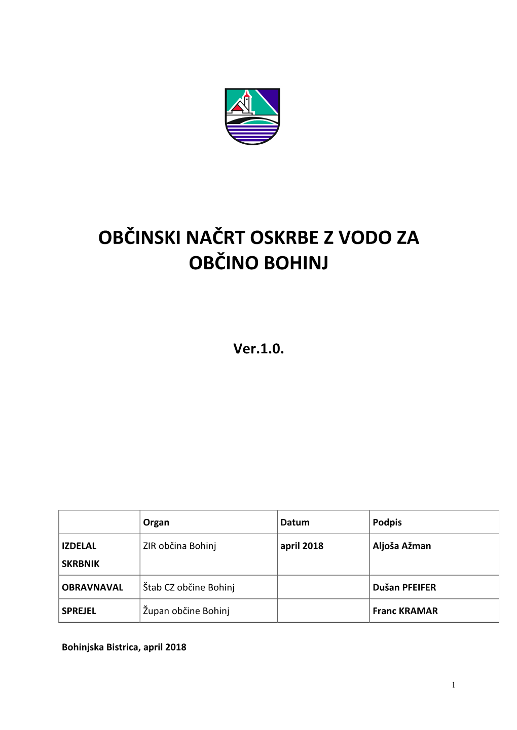 Občinski Načrt Oskrbe Z Vodo Za Občino Bohinj