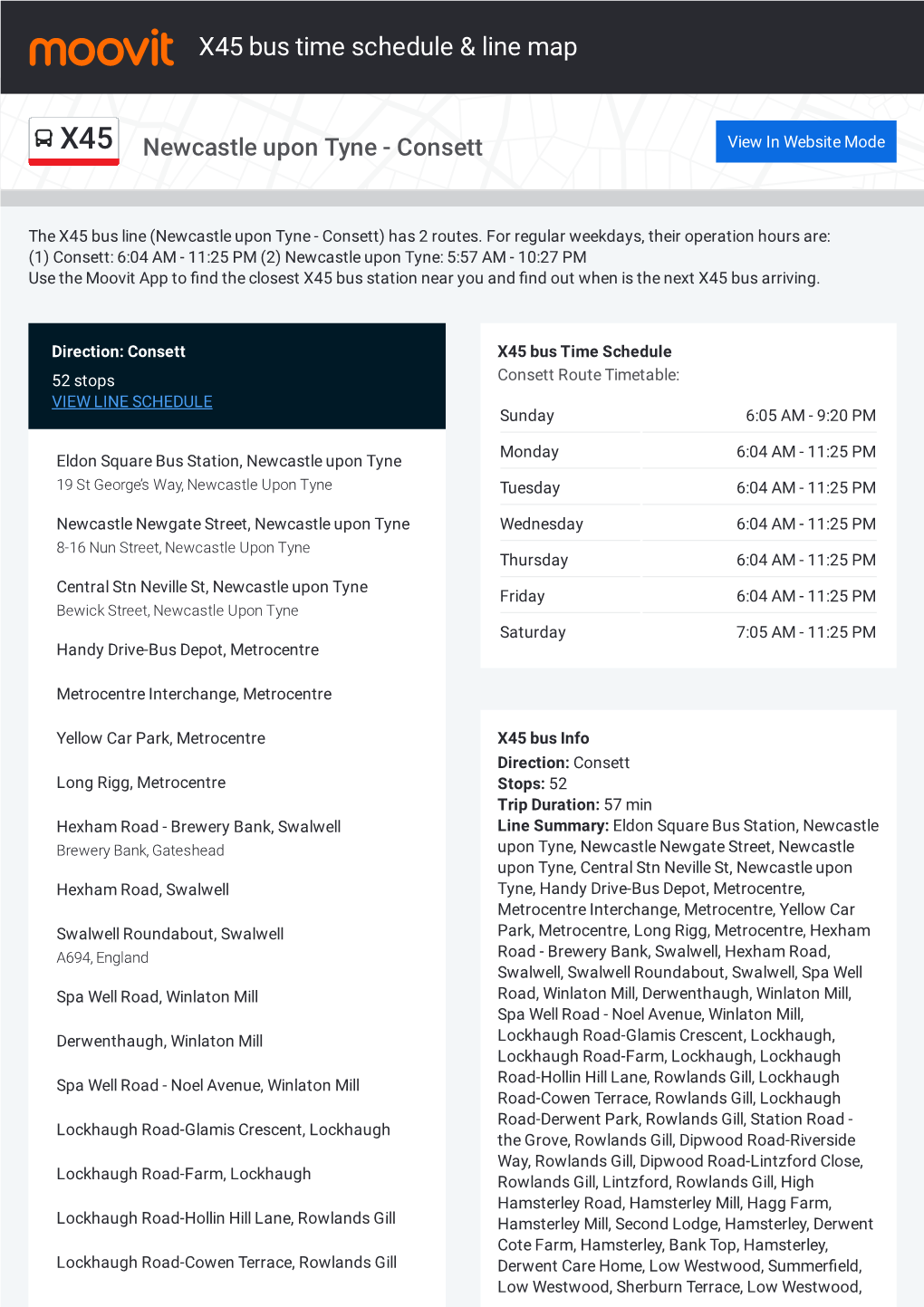 X45 Bus Time Schedule & Line Route