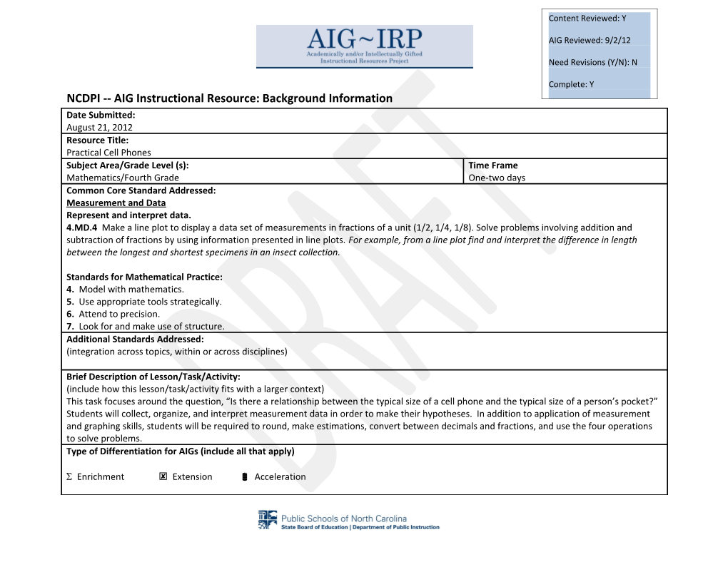 NCDPI AIG Instructional Resource: Background Information