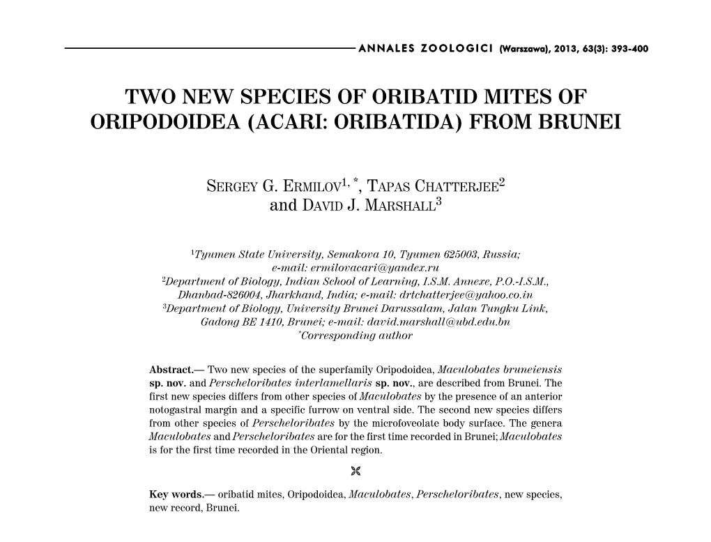 Two New Species of Oribatid Mites of Oripodoidea (Acari: Oribatida) from Brunei