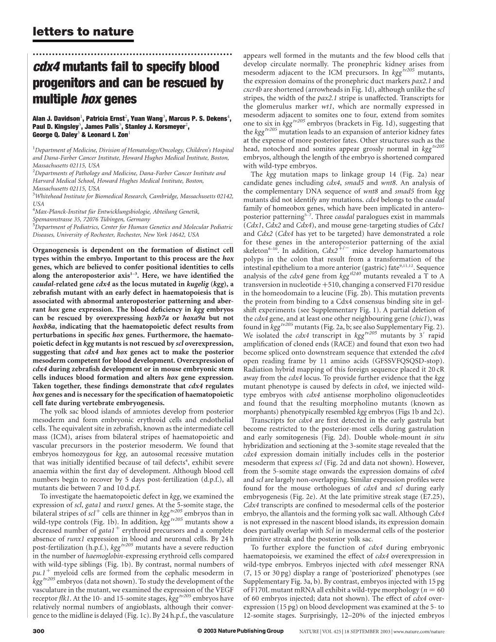 Cdx4 Mutants Fail to Specify Blood Progenitors and Can Be Rescued By