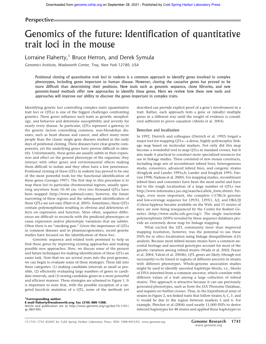 Genomics of the Future: Identification of Quantitative Trait Loci in the Mouse