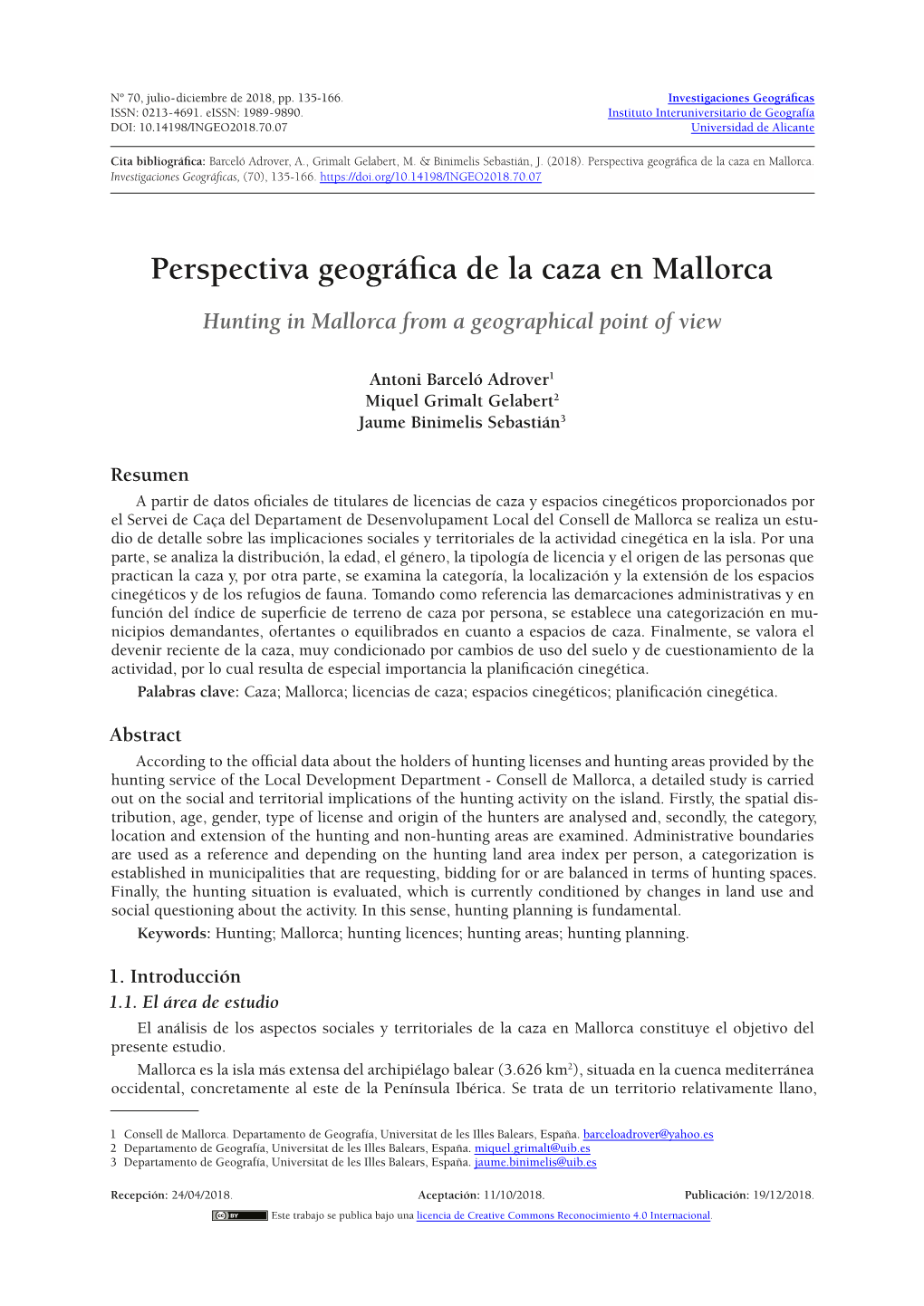 Perspectiva Geográfica De La Caza En Mallorca