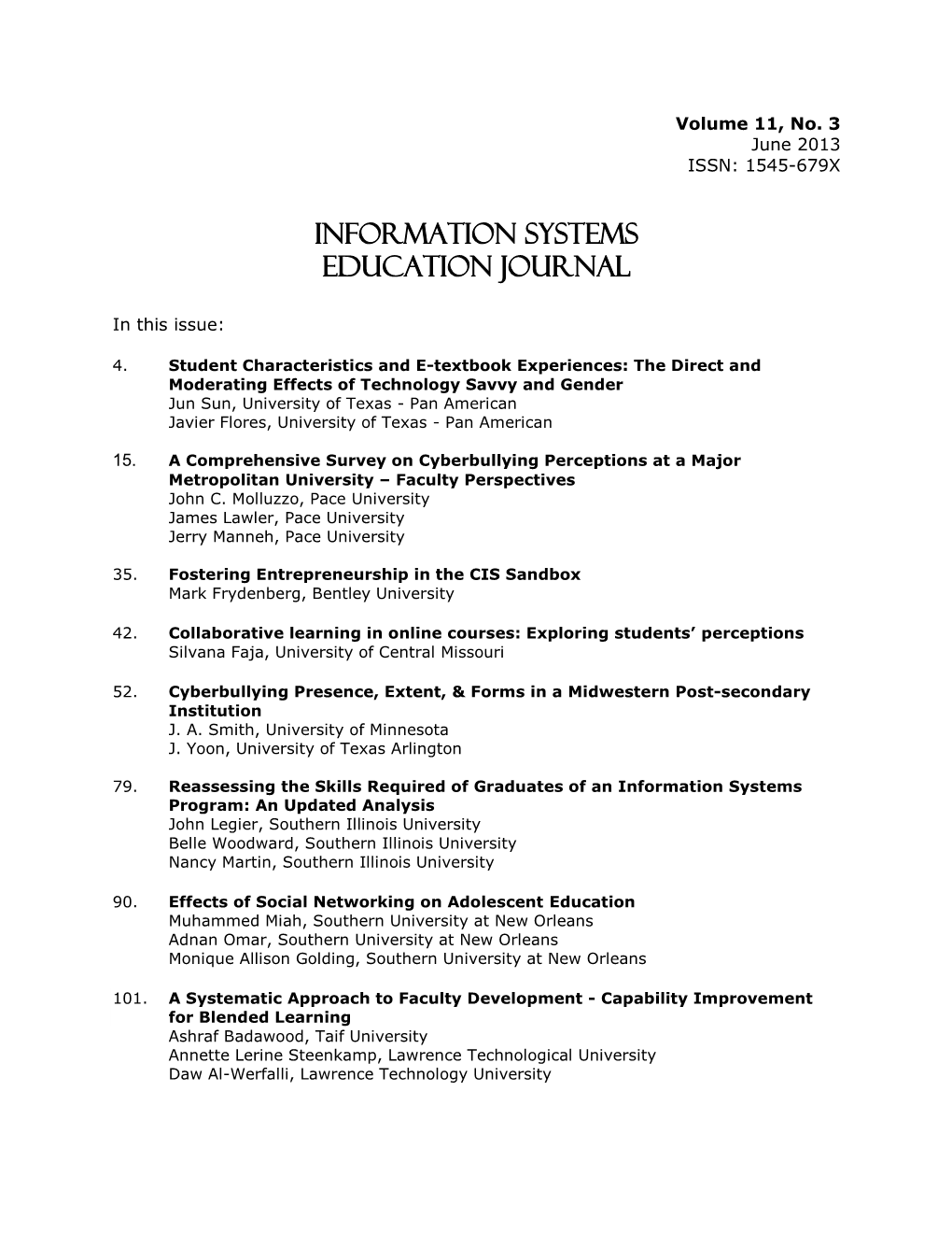 Information Systems Education Journal