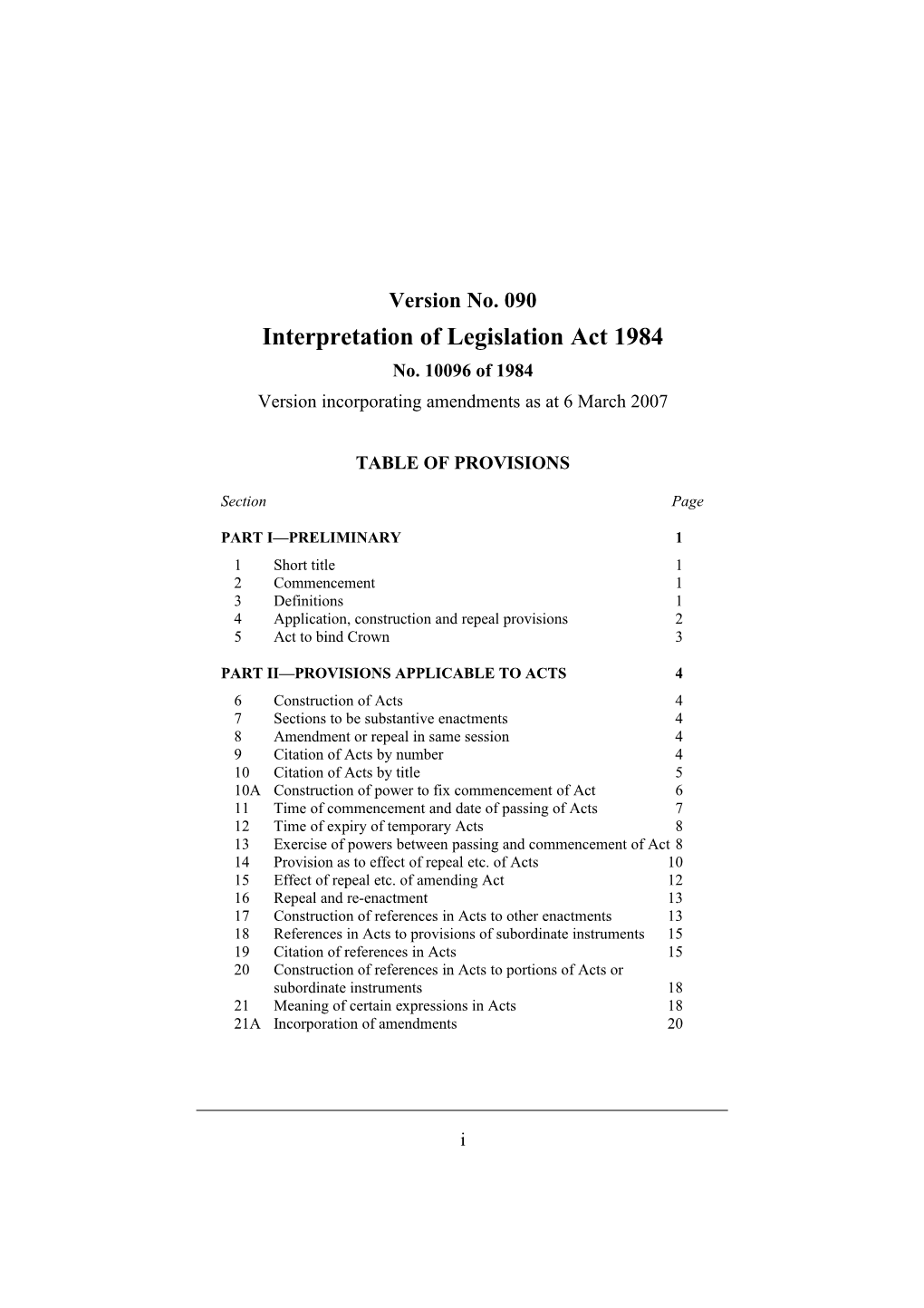 Interpretation of Legislation Act 1984