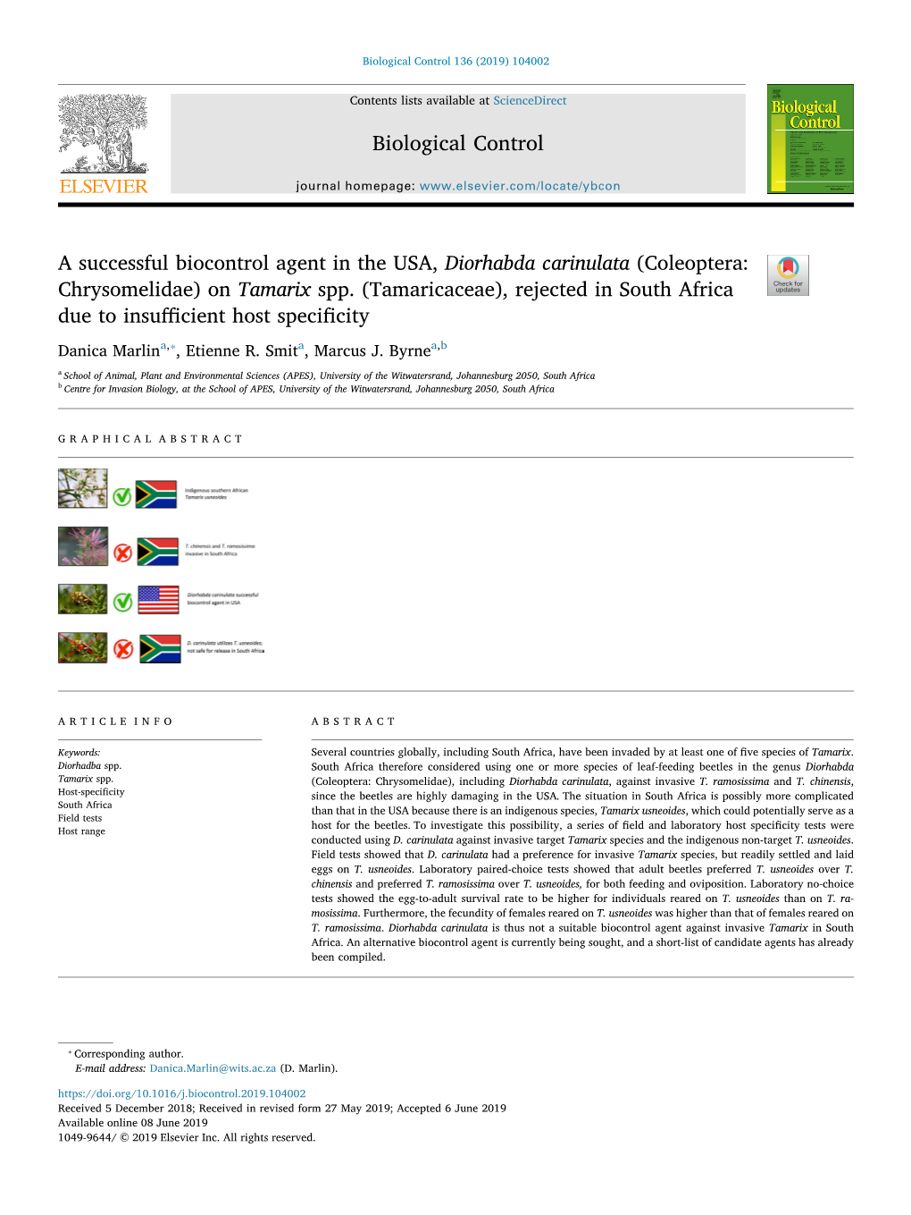 A Successful Biocontrol Agent in the USA, Diorhabda Carinulata (Coleoptera: Chrysomelidae) on Tamarix Spp