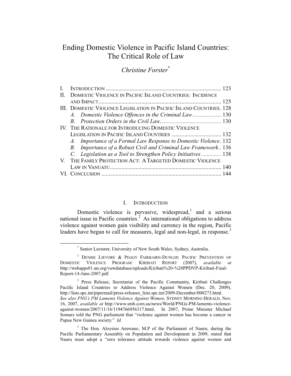 Ending Domestic Violence in Pacific Island Countries: the Critical Role of Law