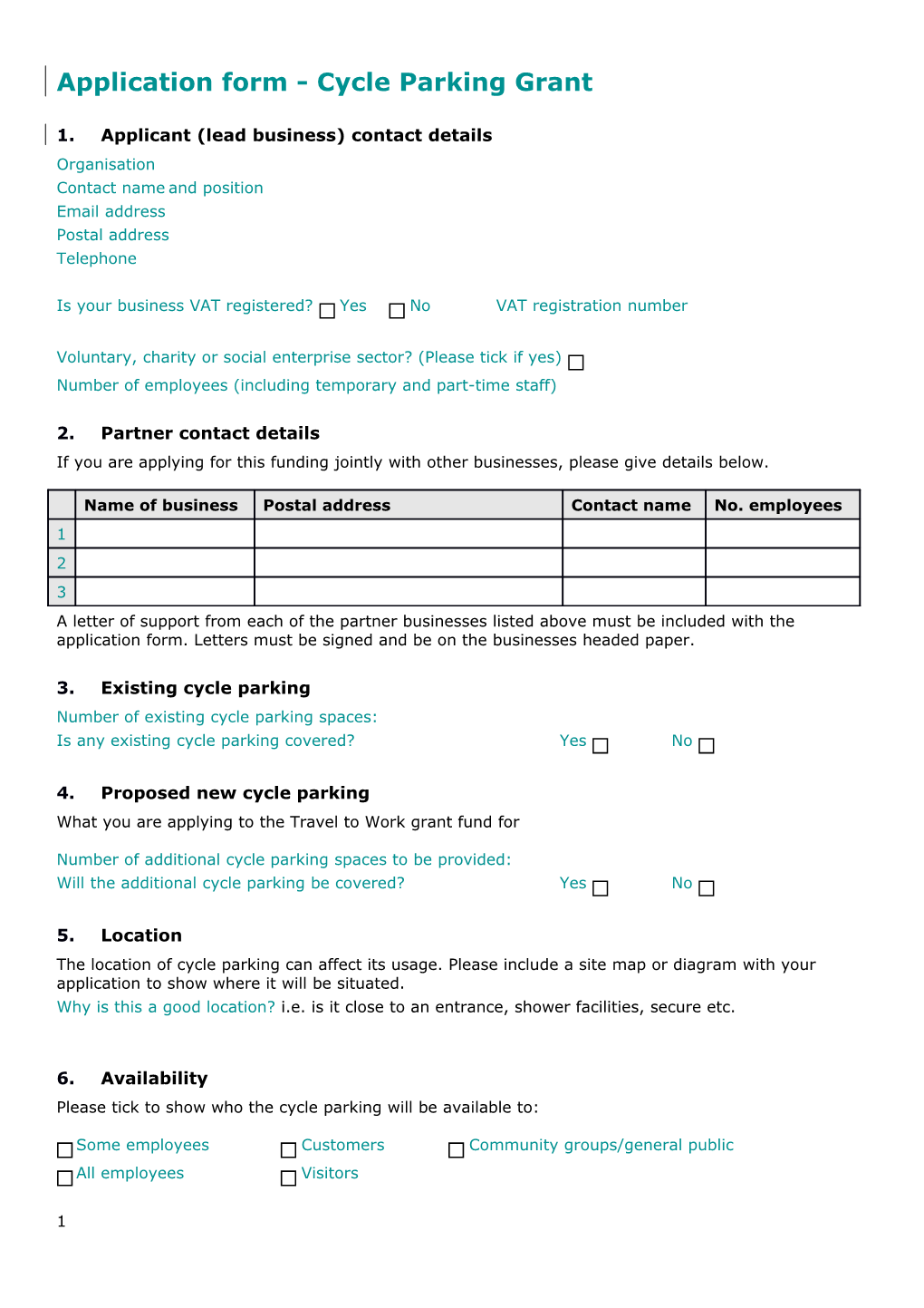 Application Form - Cycle Parking Grant