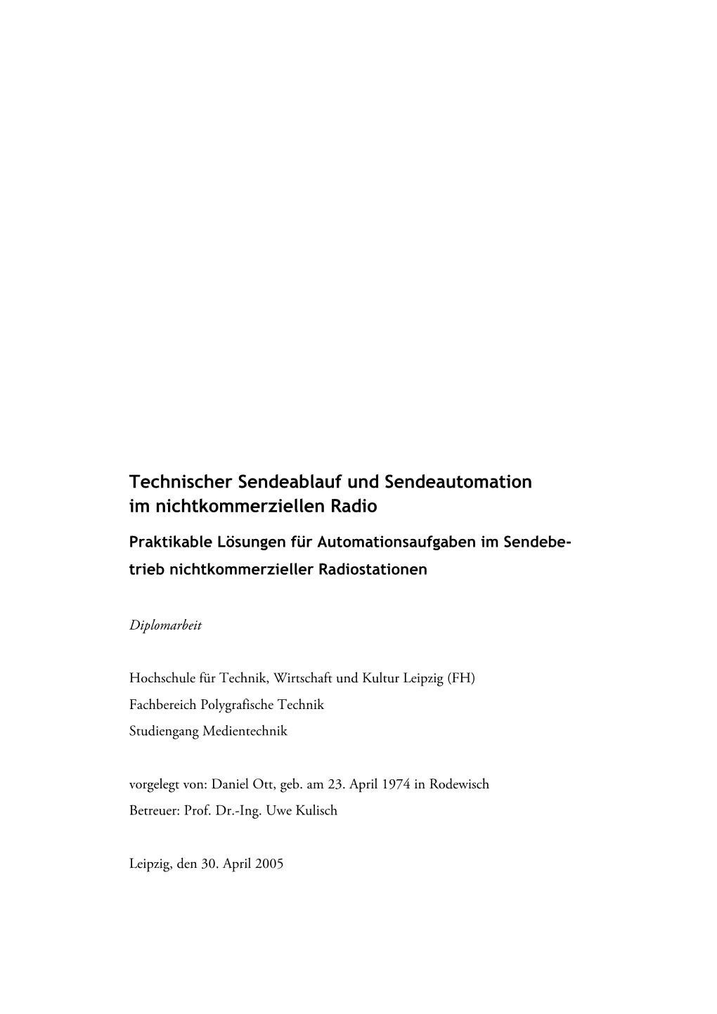 Technischer Sendeablauf Und Sendeautomation Im Nichtkommerziellen Radio