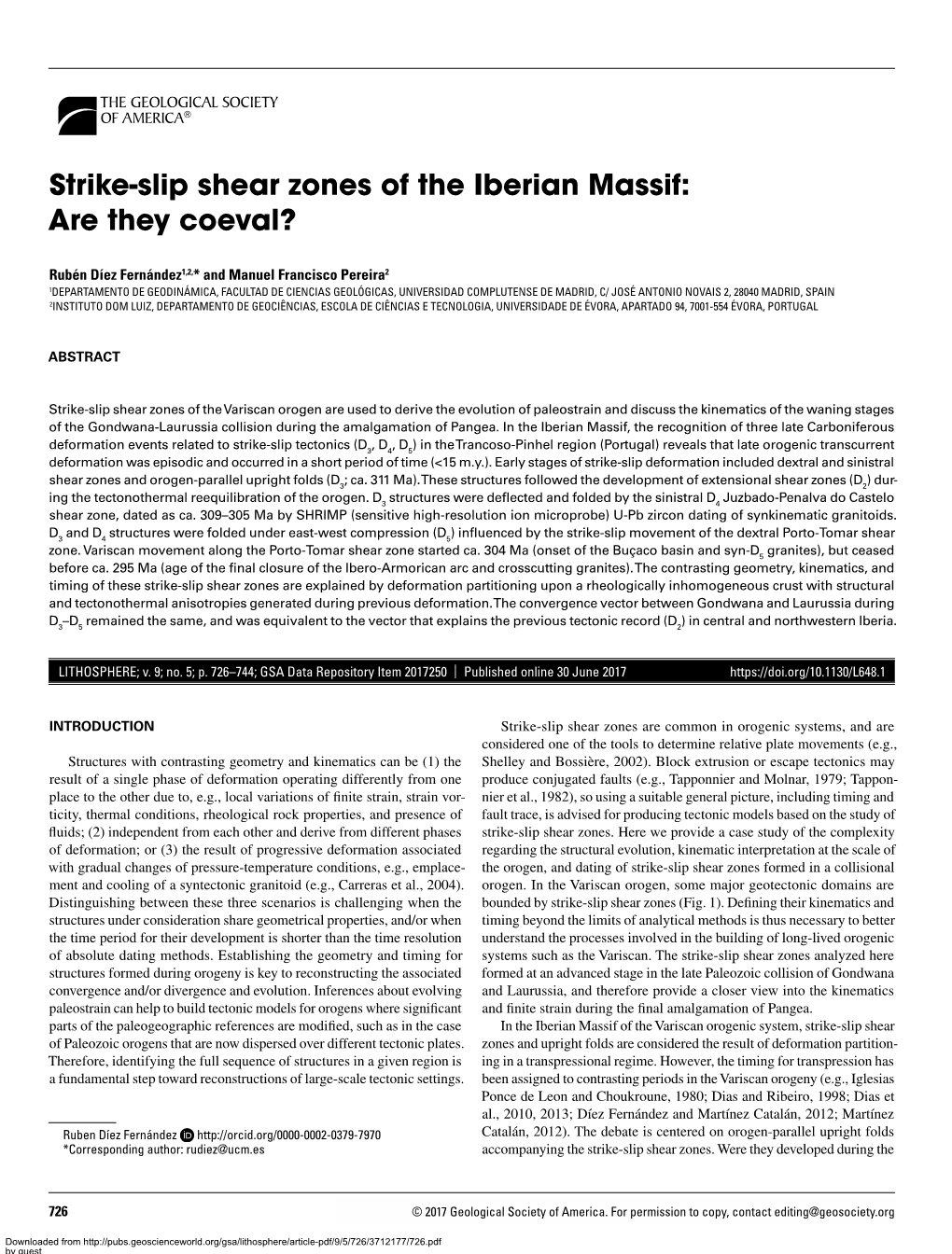 Strike-Slip Shear Zones of the Iberian Massif: Are They Coeval?