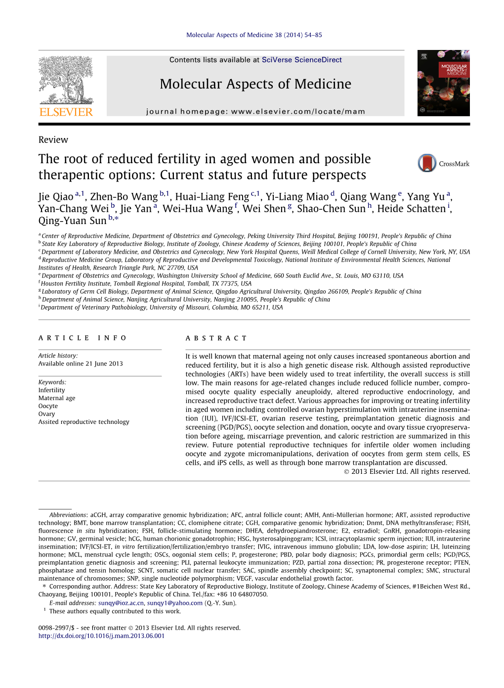 The Root of Reduced Fertility in Aged Women and Possible Therapentic Options: Current Status and Future Perspects