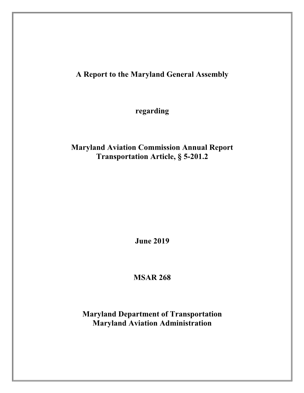 Report to Maryland General Assembly 2019