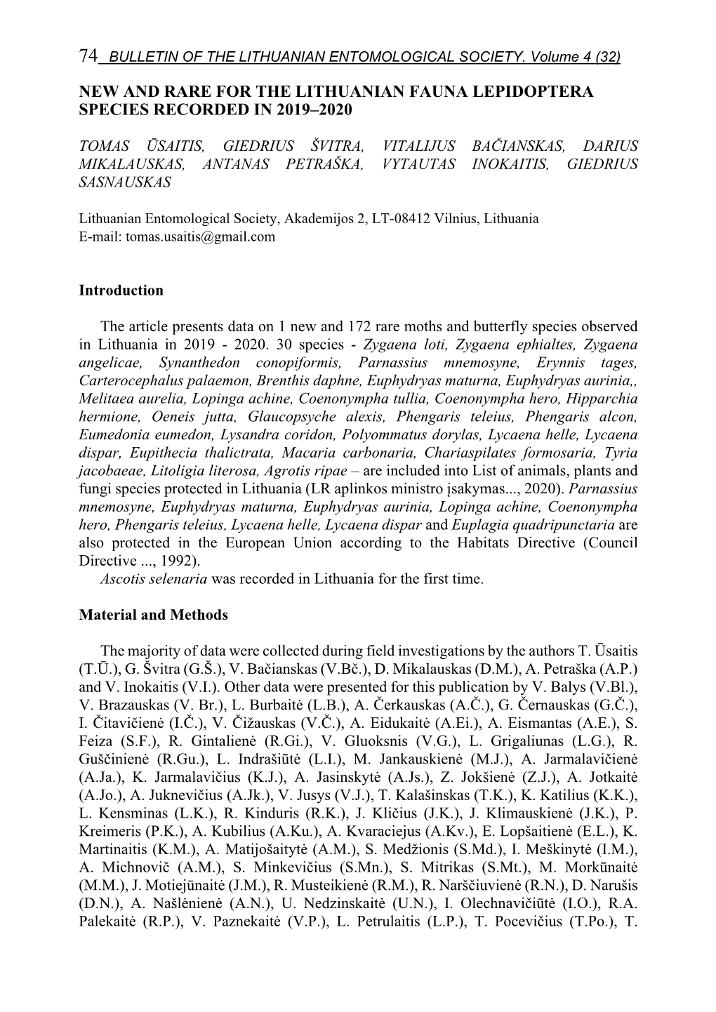 New and Rare for the Lithuanian Fauna Lepidoptera Species Recorded in 2019–2020