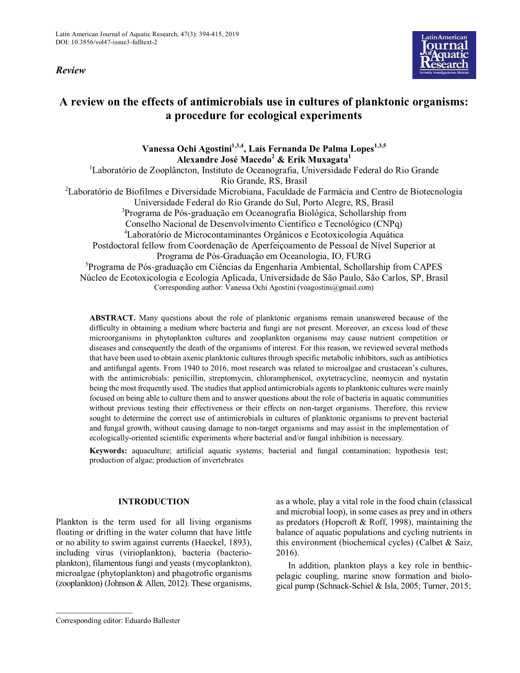 A Review on the Effects of Antimicrobials Use in Cultures of Planktonic Organisms: a Procedure for Ecological Experiments