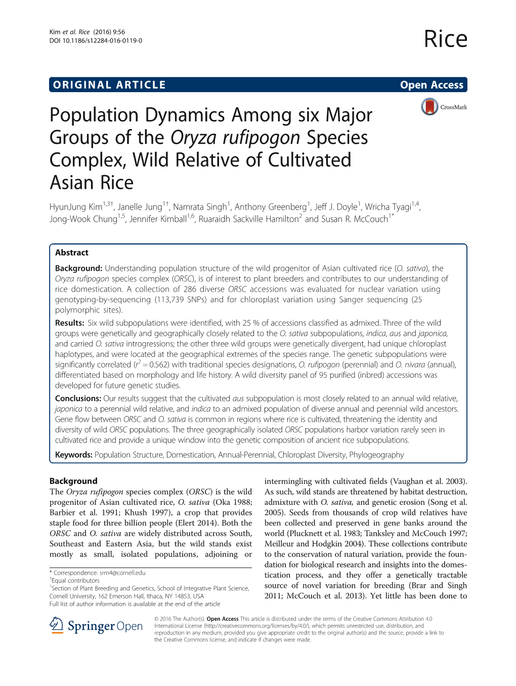 Population Dynamics Among Six Major Groups of the Oryza