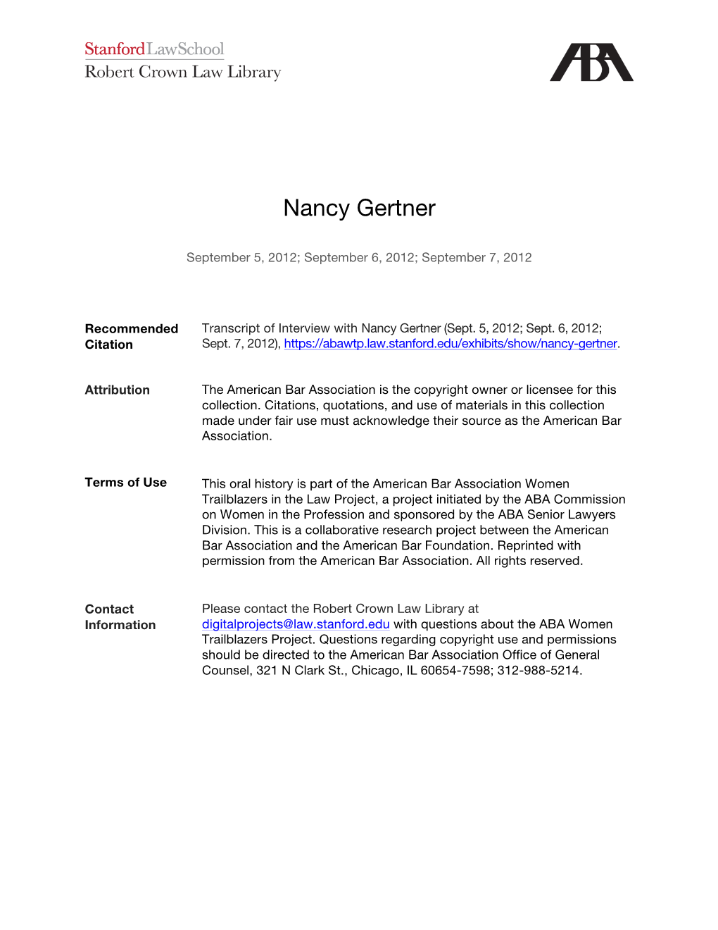 Transcript of Interview with Nancy Gertner (Sept