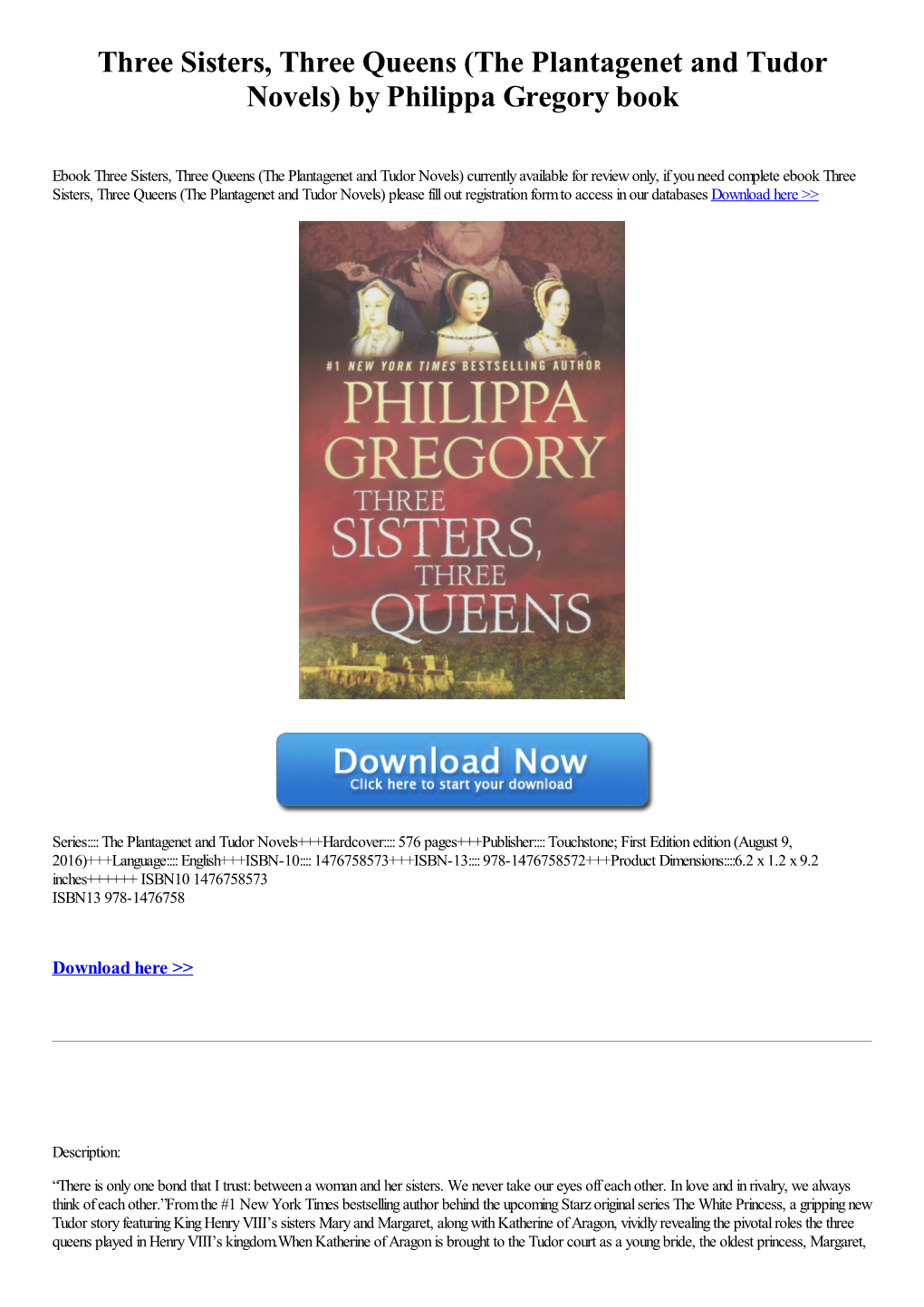 Three Sisters, Three Queens (The Plantagenet and Tudor Novels) by Philippa Gregory Book