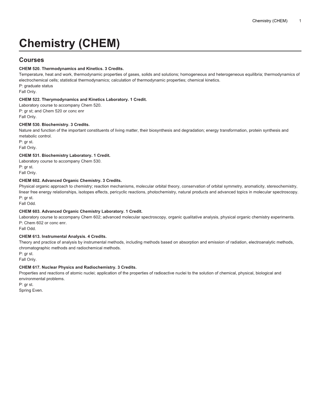 Chemistry (CHEM) 1