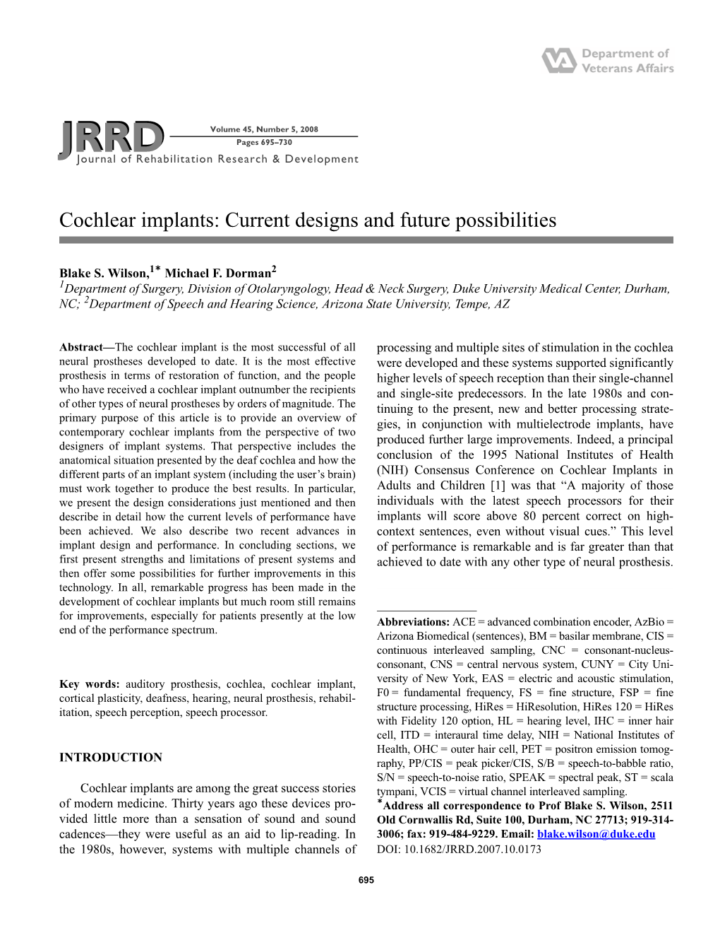 Cochlear Implants: Current Designs and Future Possibilities