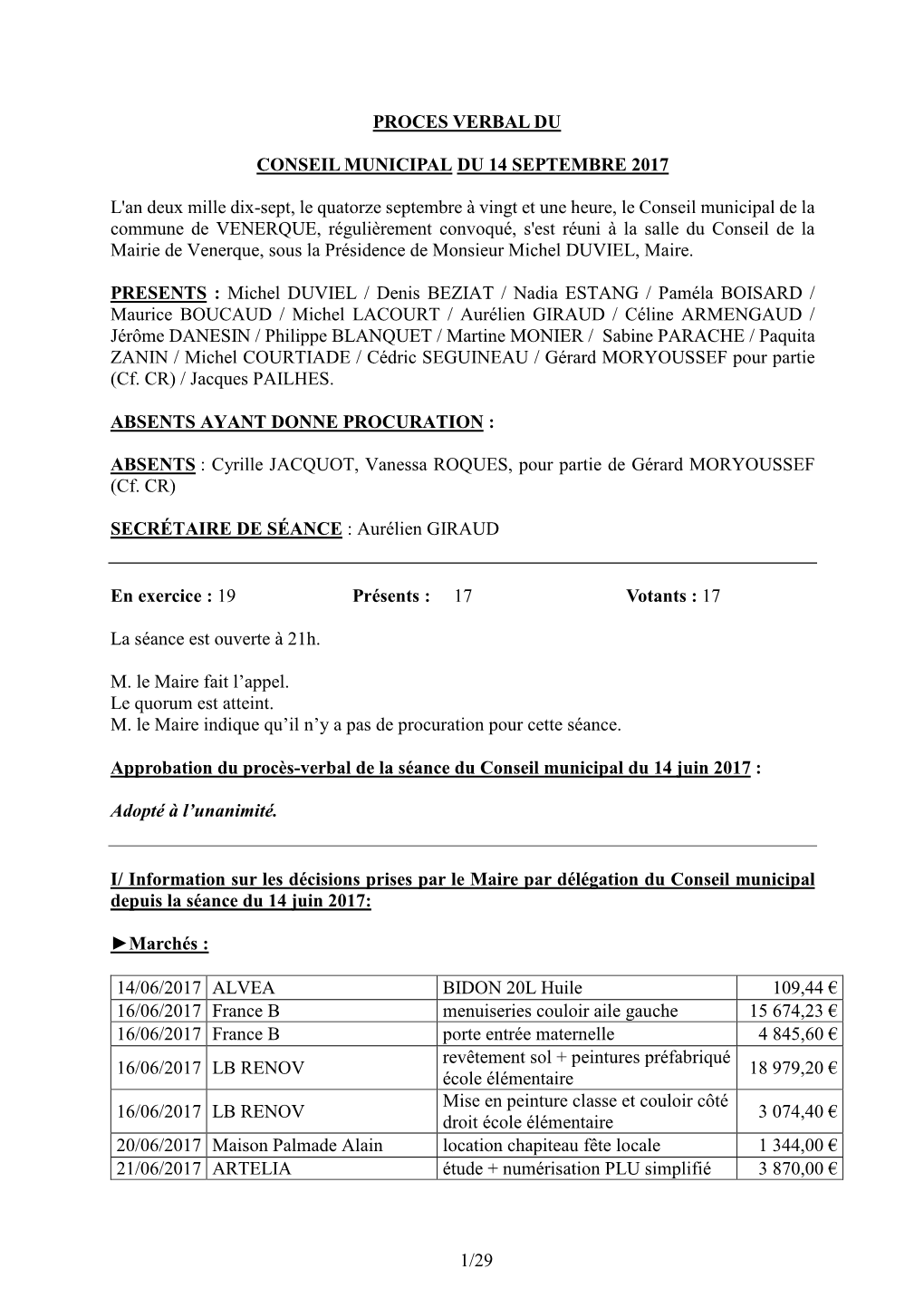 1/29 Proces Verbal Du Conseil