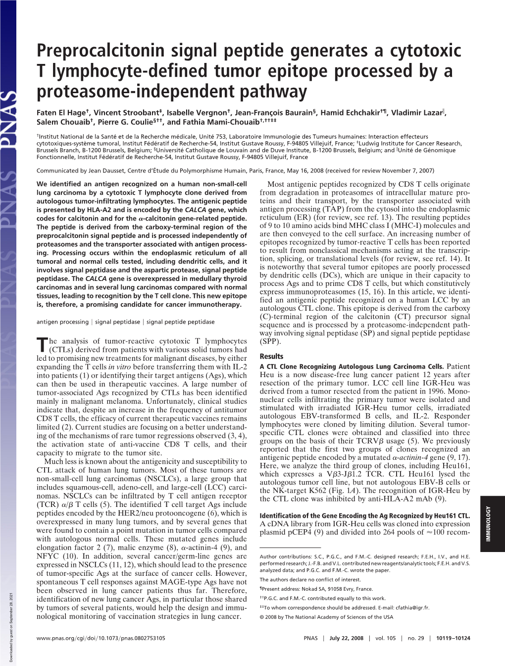 Preprocalcitonin Signal Peptide Generates a Cytotoxic T Lymphocyte-Defined Tumor Epitope Processed by a Proteasome-Independent Pathway