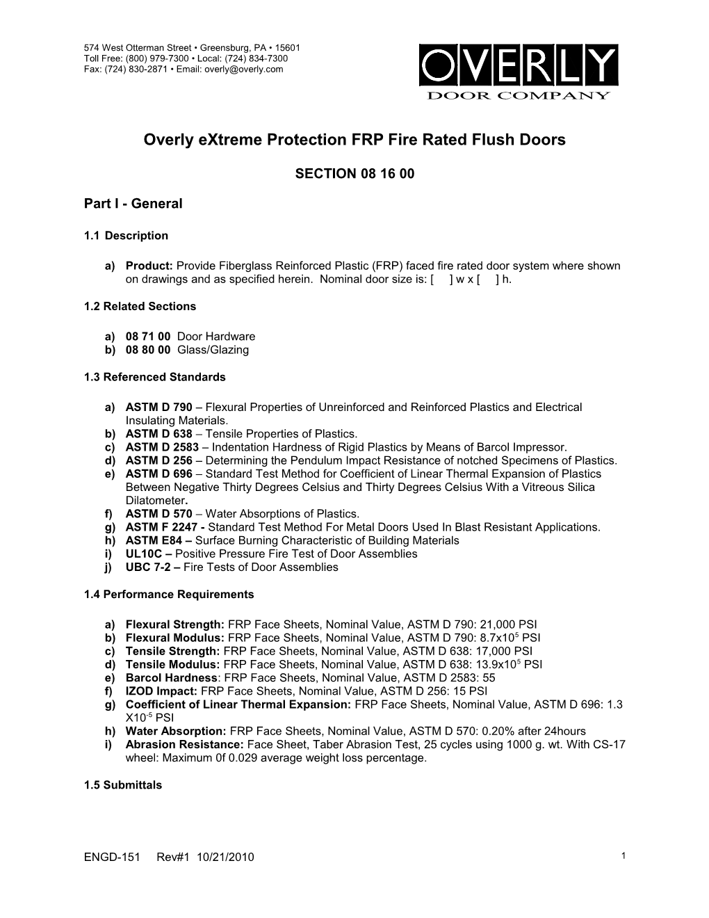 OXP FRP Door Specification