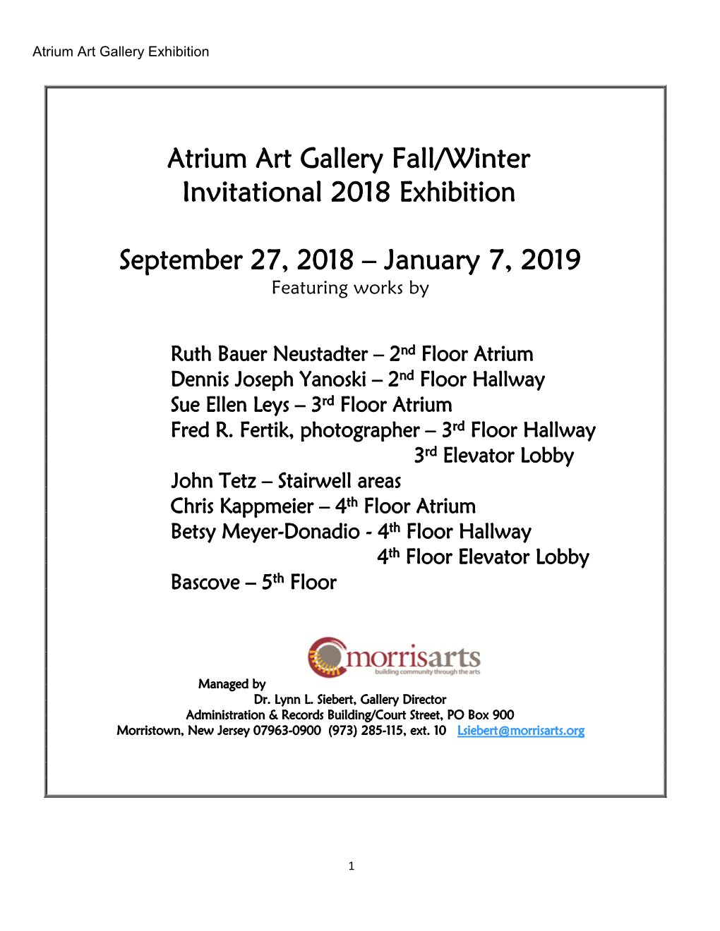 Atrium Art Gallery Fall/Winter Invitational 2018 Exhibition