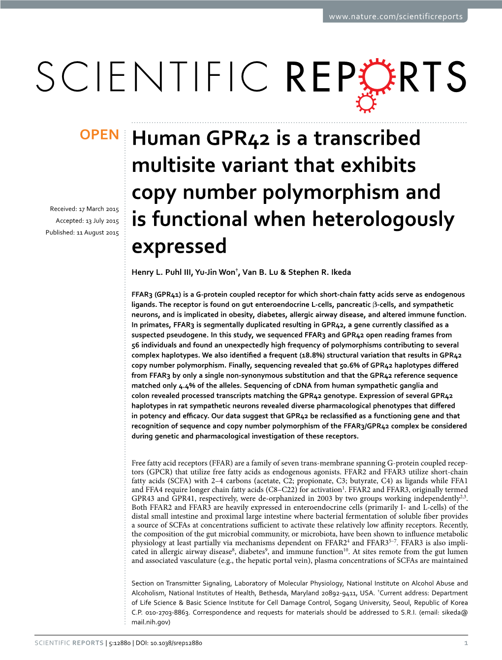 Human GPR42 Is a Transcribed Multisite Variant That Exhibits Copy