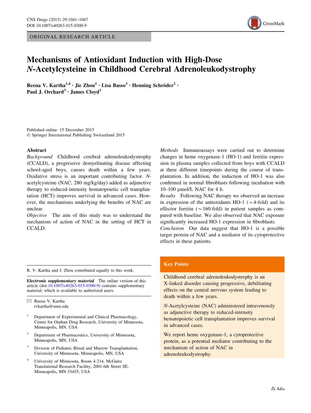 Mechanisms of Antioxidant Induction with High-Dose N-Acetylcysteine in Childhood Cerebral Adrenoleukodystrophy