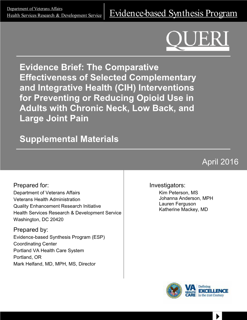 Evidence Brief: the Comparative Effectiveness of Selected