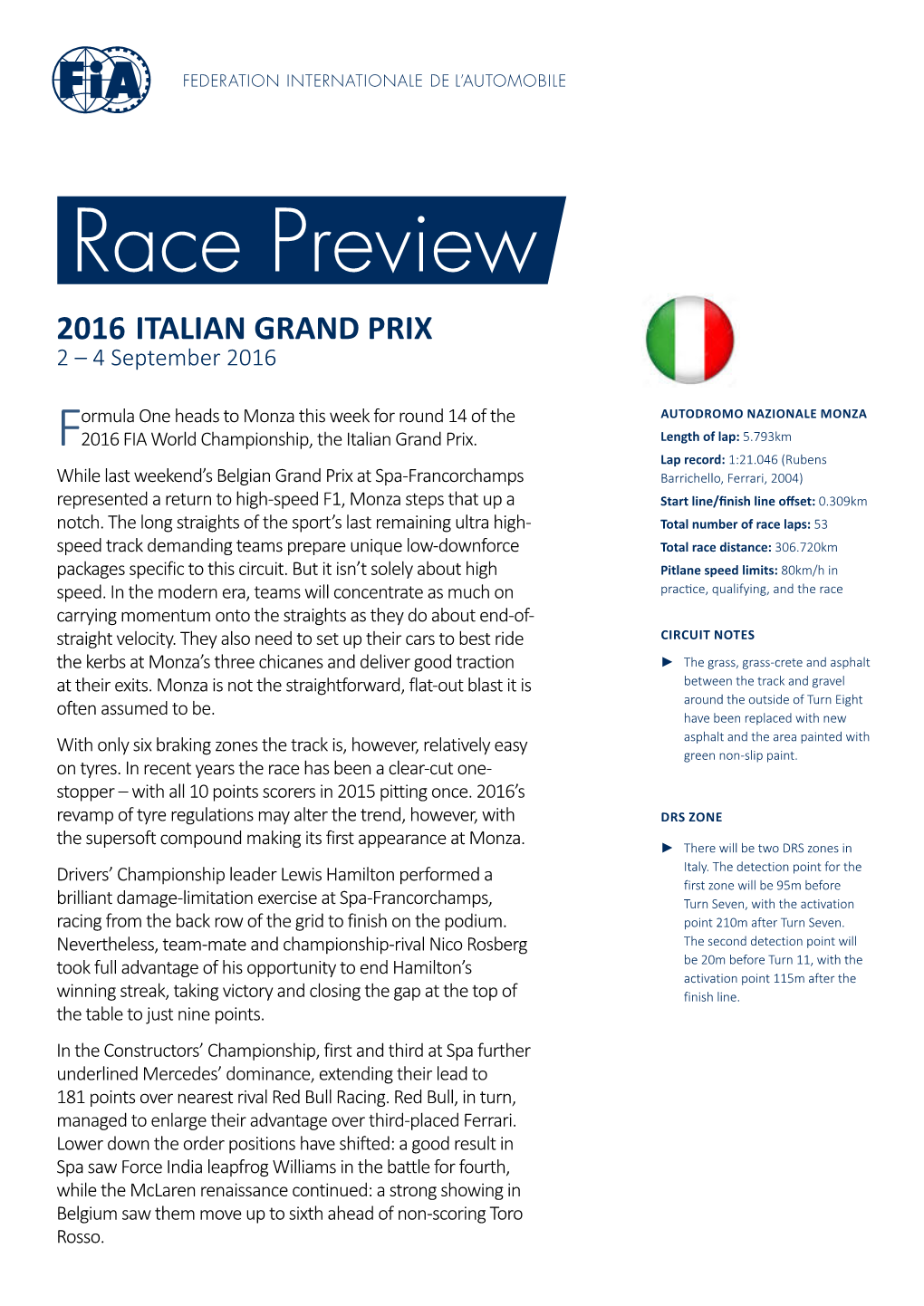 2016 ITALIAN GRAND PRIX 2 – 4 September 2016