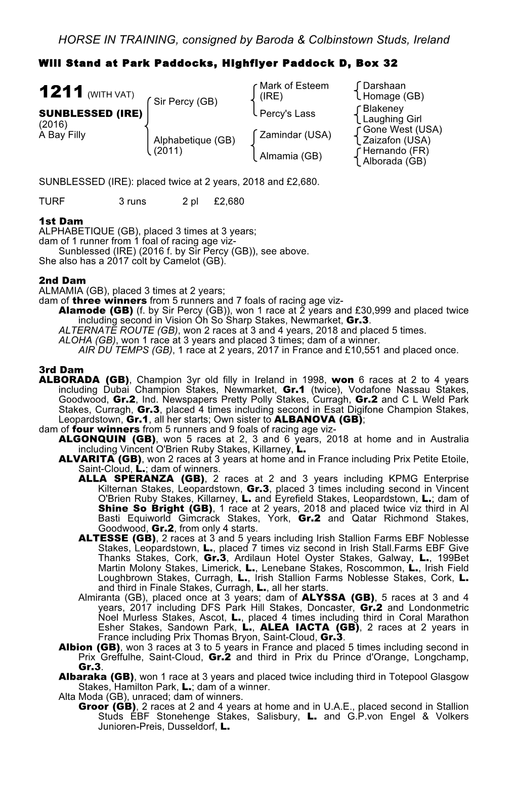 HORSE in TRAINING, Consigned by Baroda & Colbinstown Studs, Ireland