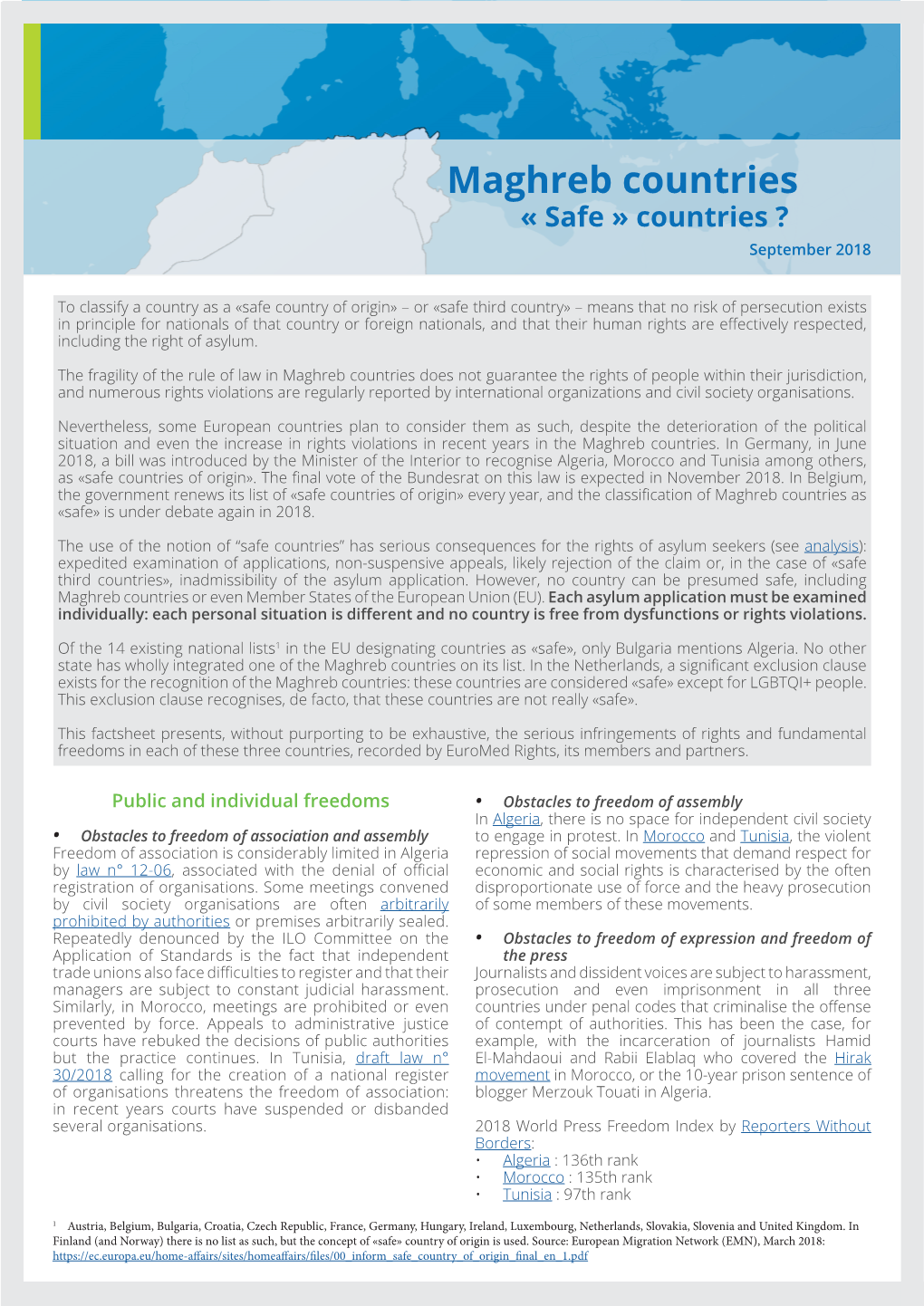 Maghreb Countries « Safe » Countries ? September 2018