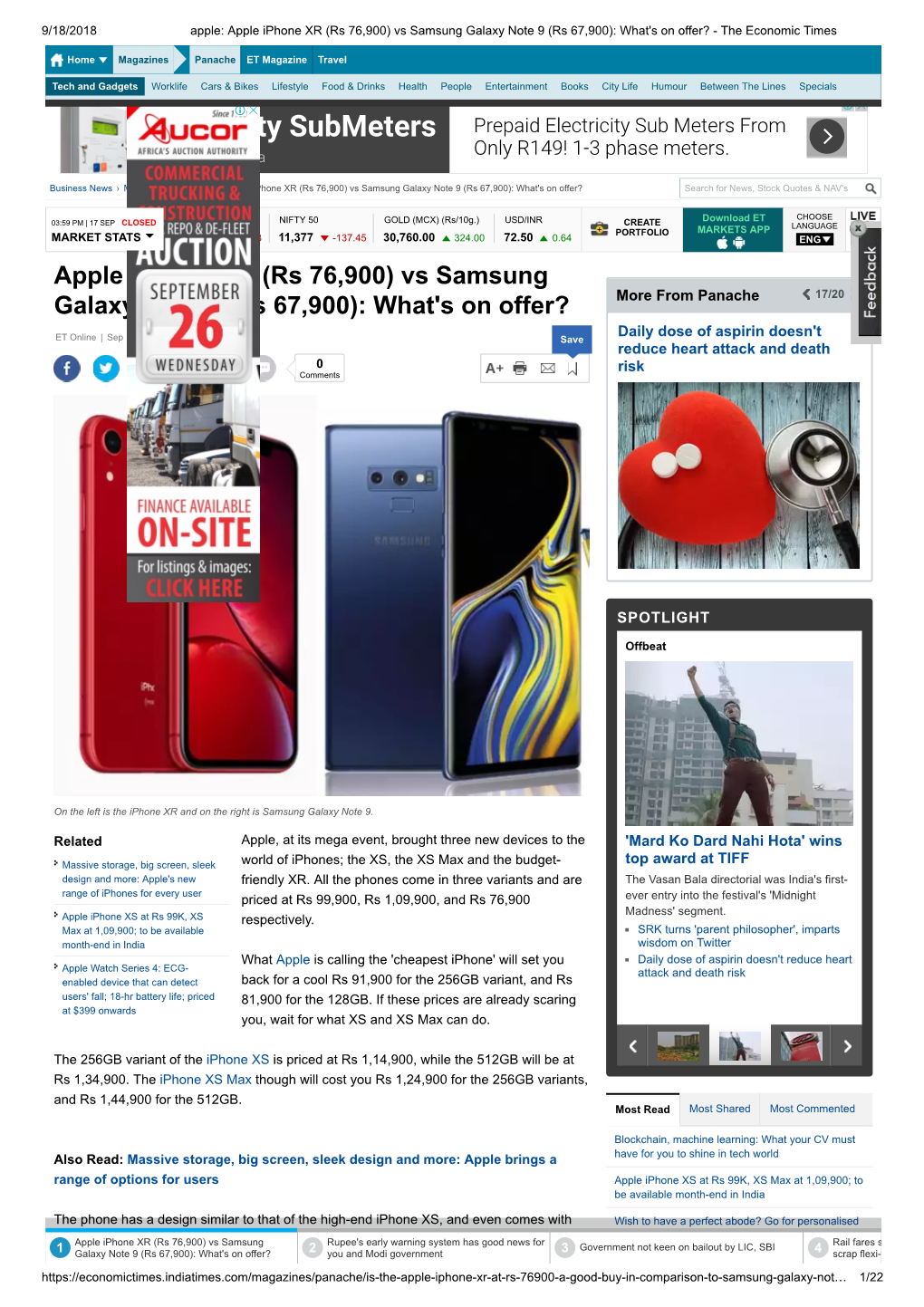 Apple Iphone XR (Rs 76,900) Vs Samsung Galaxy Note 9 (Rs 67,900): What's on Offer? - the Economic Times