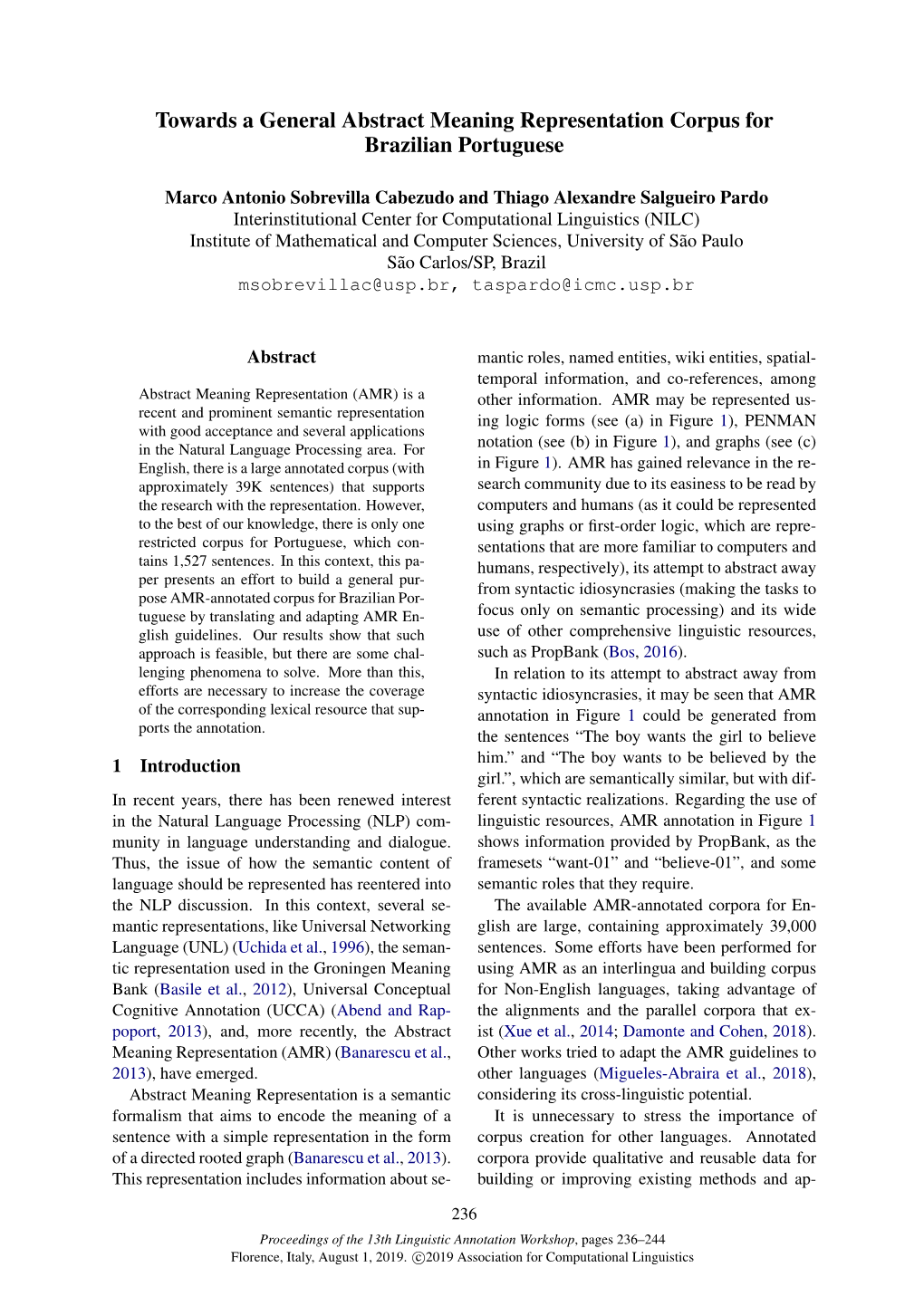 Towards a General Abstract Meaning Representation Corpus for Brazilian Portuguese