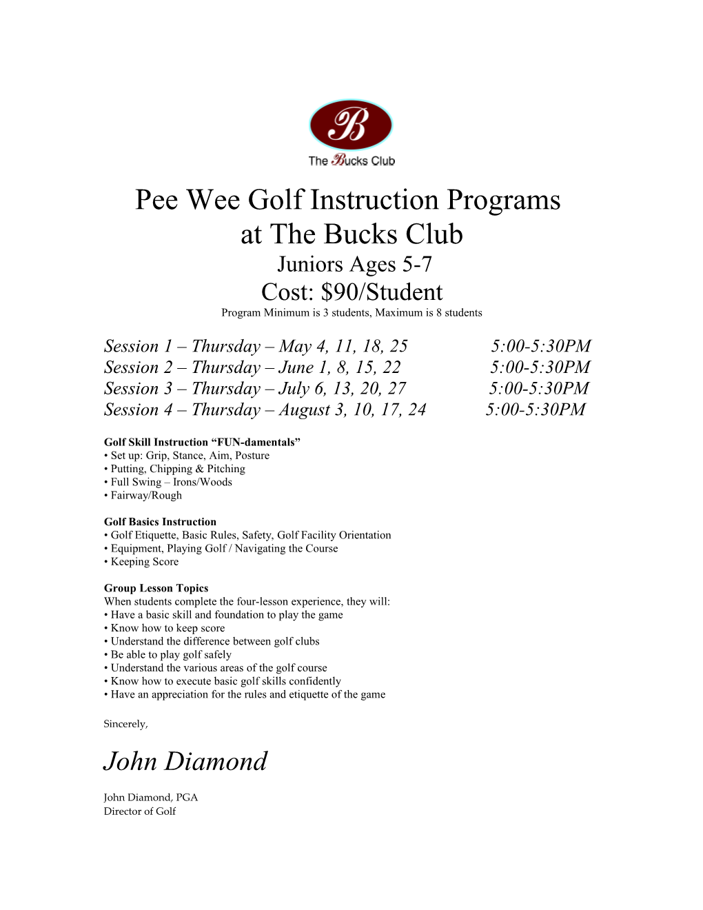 Pee Wee Golf Instruction Programs