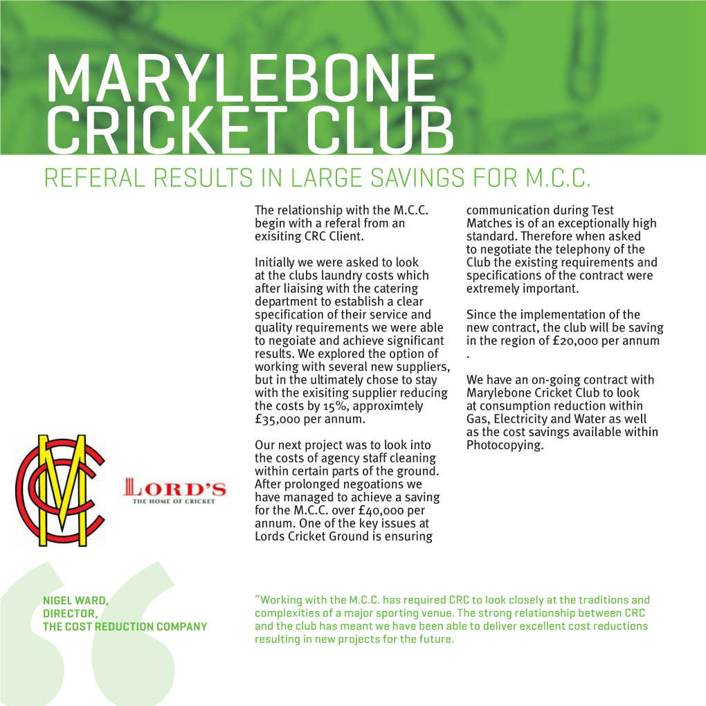 Marylebone Cricket Club Case Study