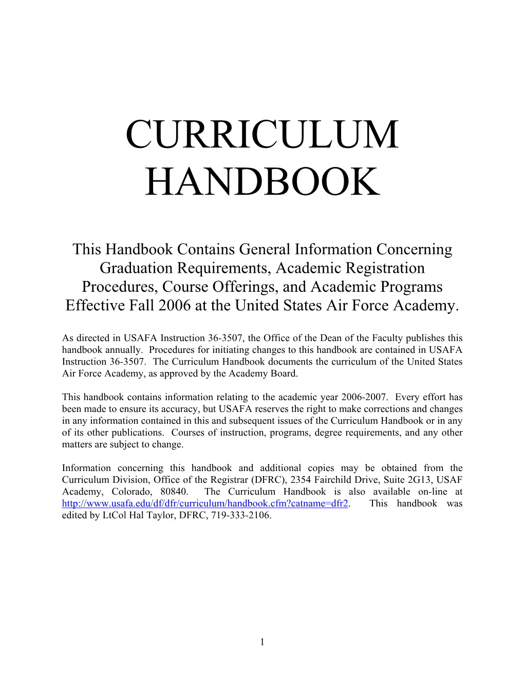 Curriculum Handbook