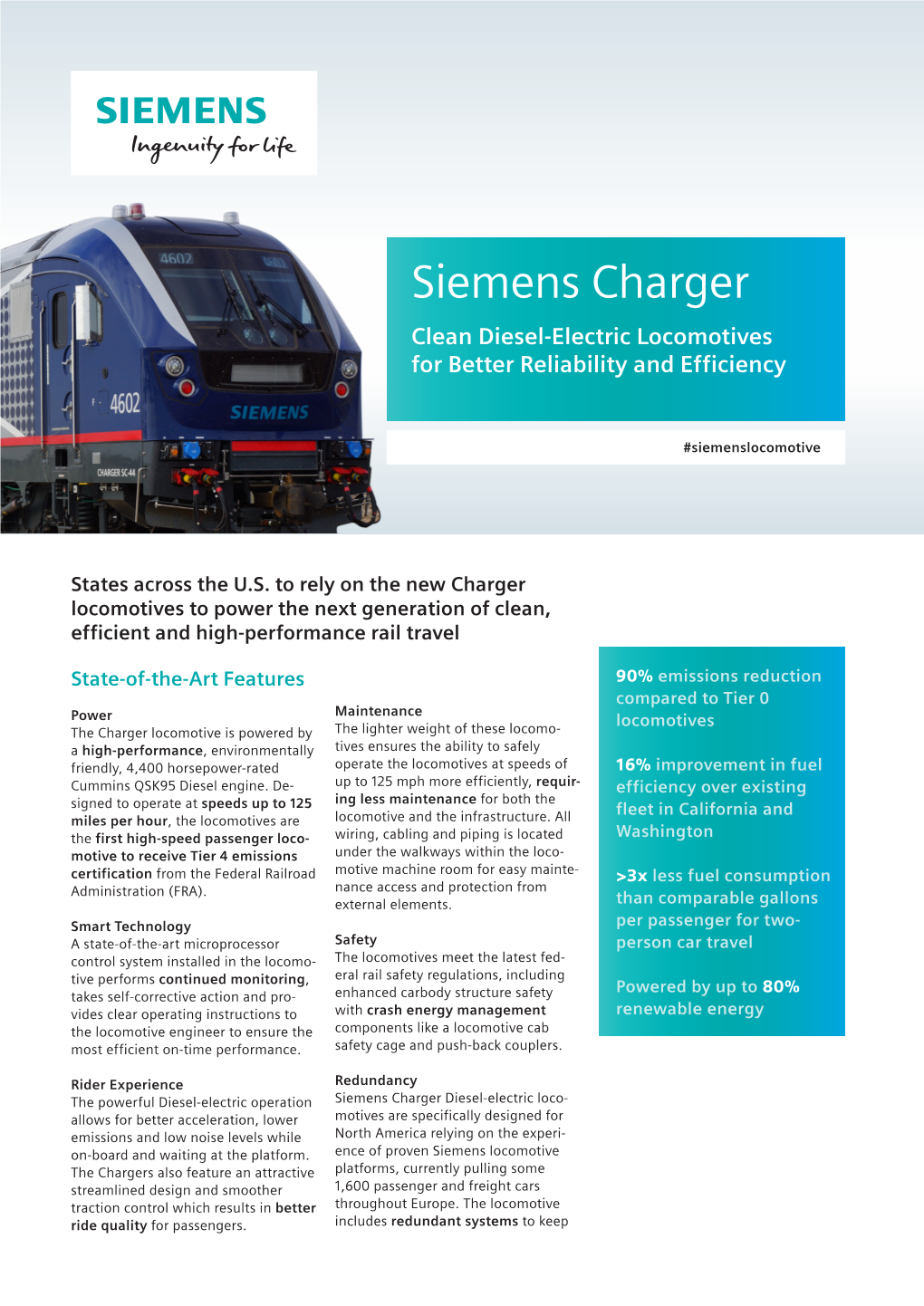 Siemens Charger Clean Diesel-Electric Locomotives for Better Reliability and Efficiency