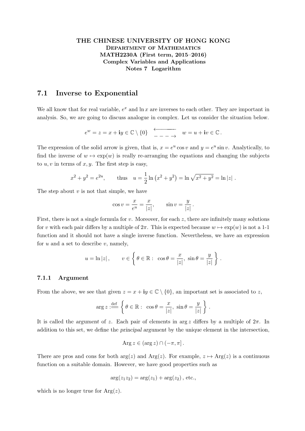 7.1 Inverse to Exponential