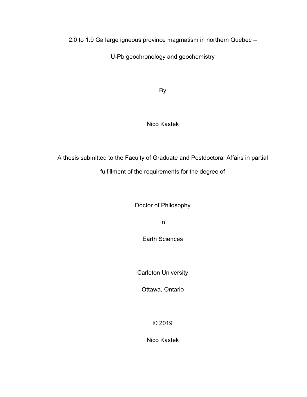 U-Pb Geochronology and Geochemistry by Nico Kastek a Thes