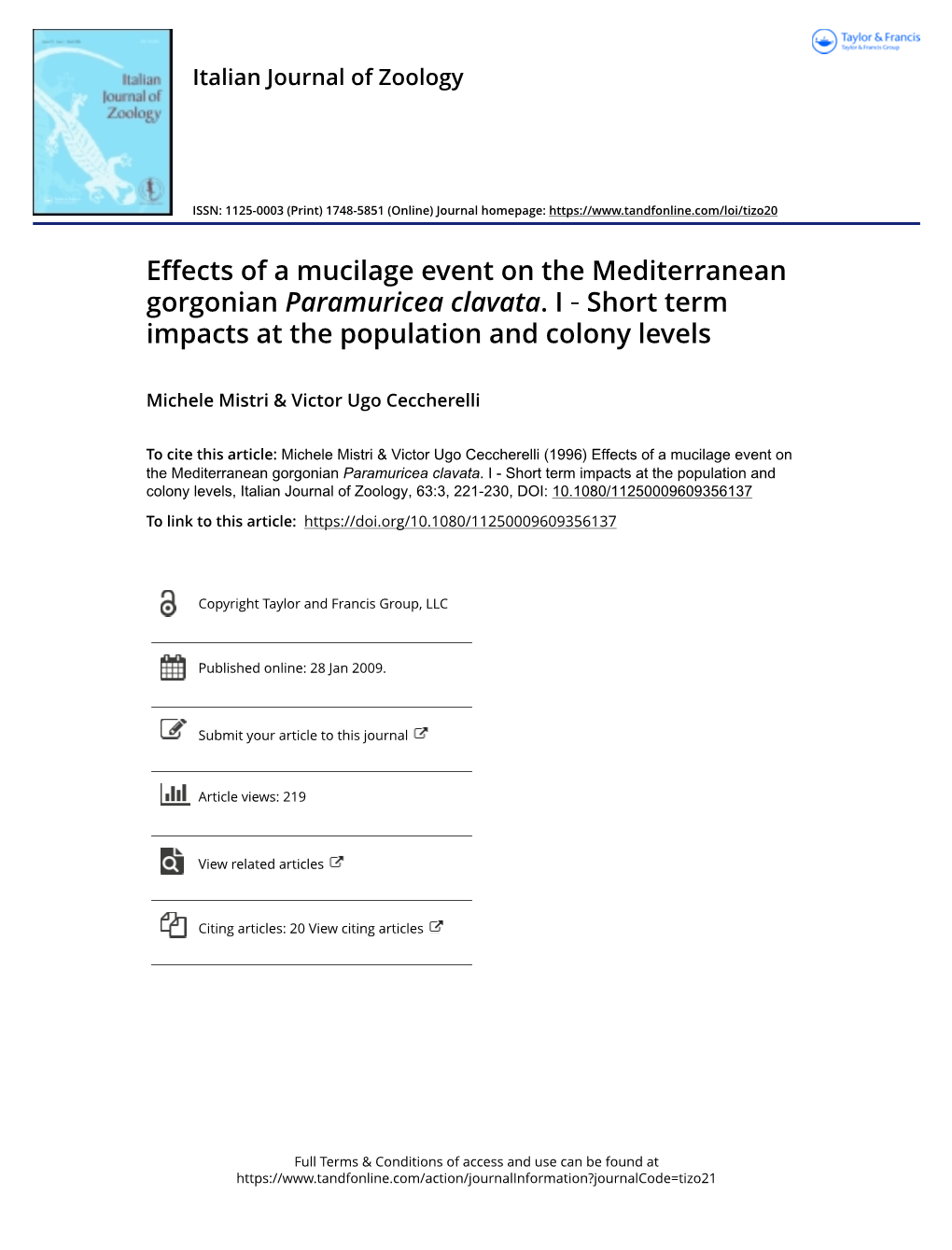 Effects of a Mucilage Event on the Mediterranean Gorgonian Paramuricea Clavata