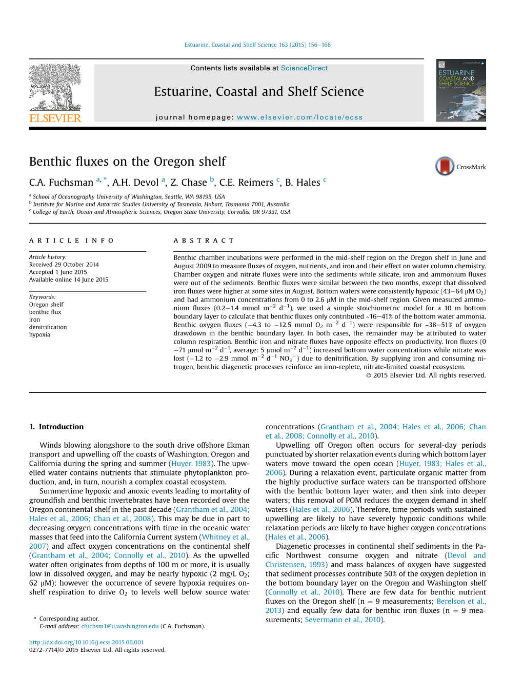 Benthic Fluxes on the Oregon Shelf