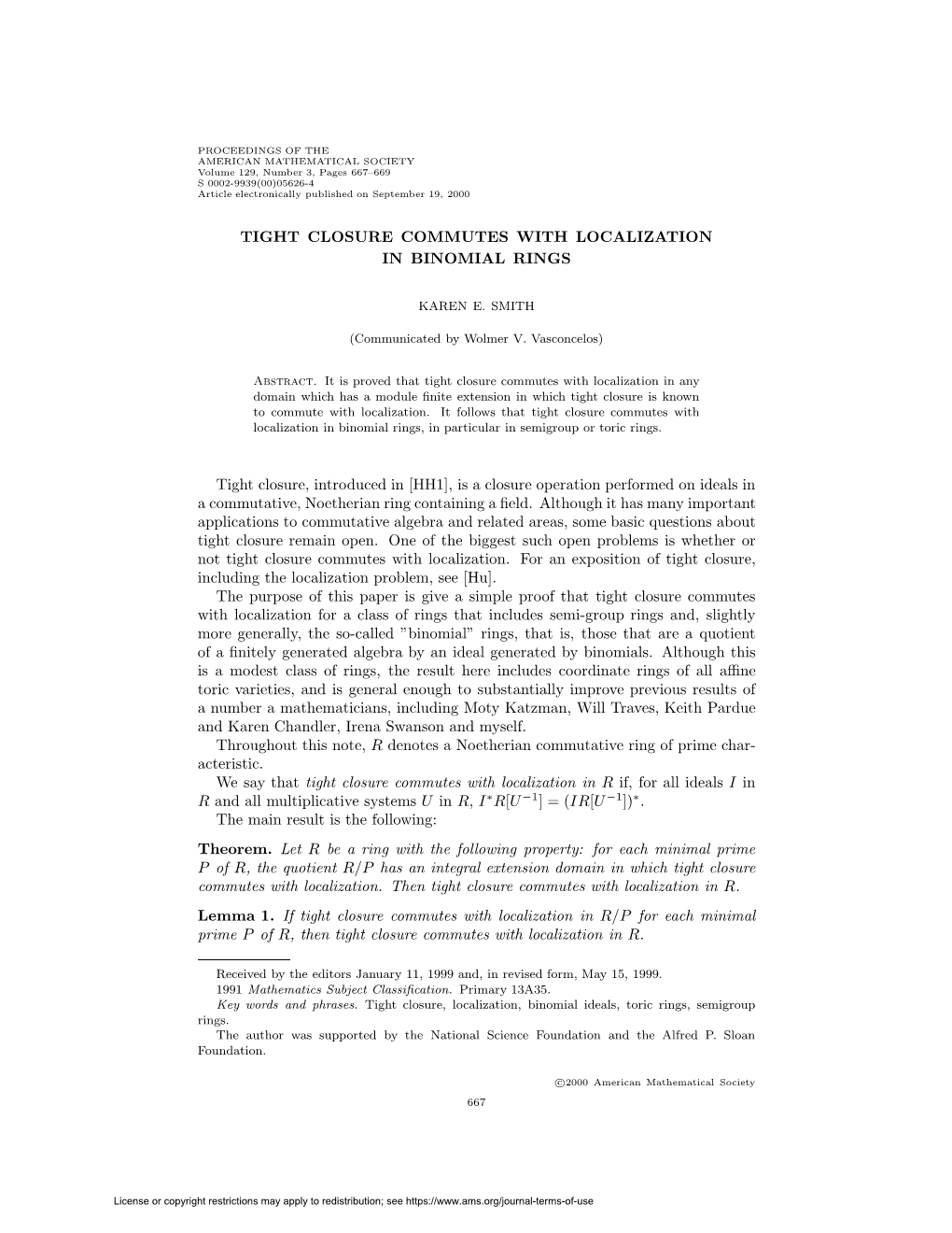 Tight Closure Commutes with Localization in Binomial Rings